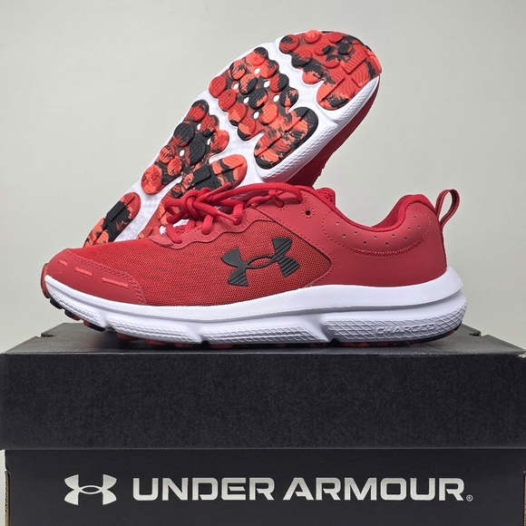 Under Armour Mens Red UA Charged Assert 10 Running Shoes 3026175-600 Size 11 New - Picture 1 of 12